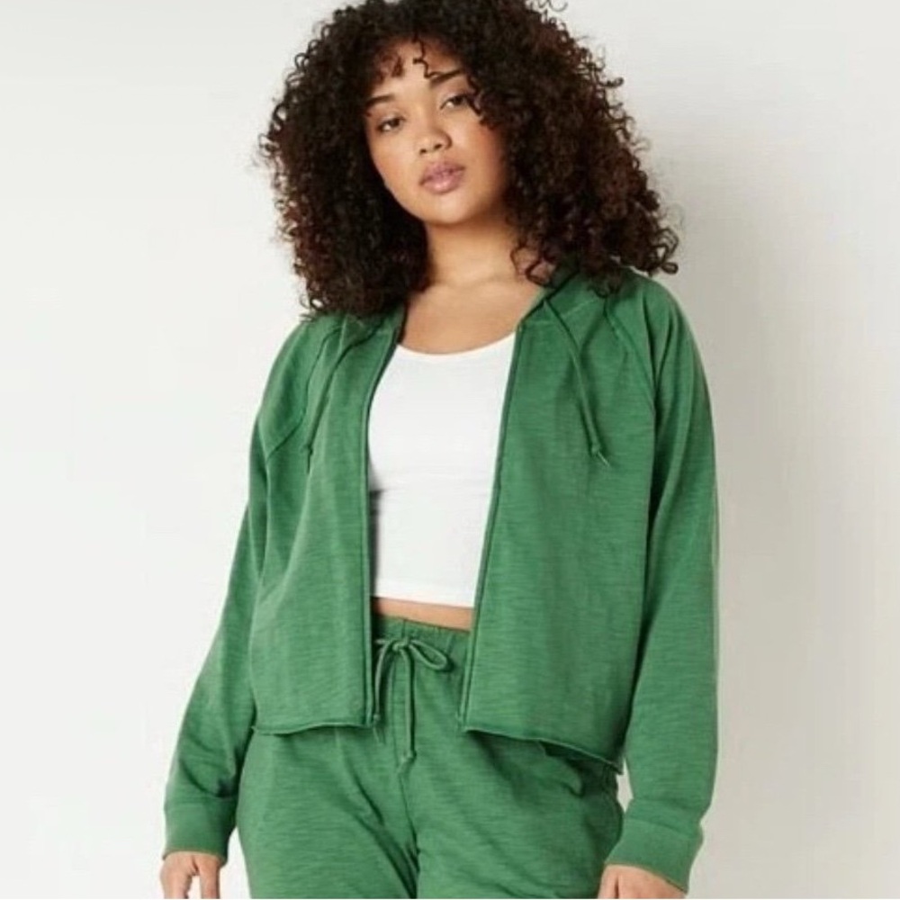 Victoria's Secret PINK Crop Hoodie  LOUNGE COTTON ZIP-UP Green size L BNWT